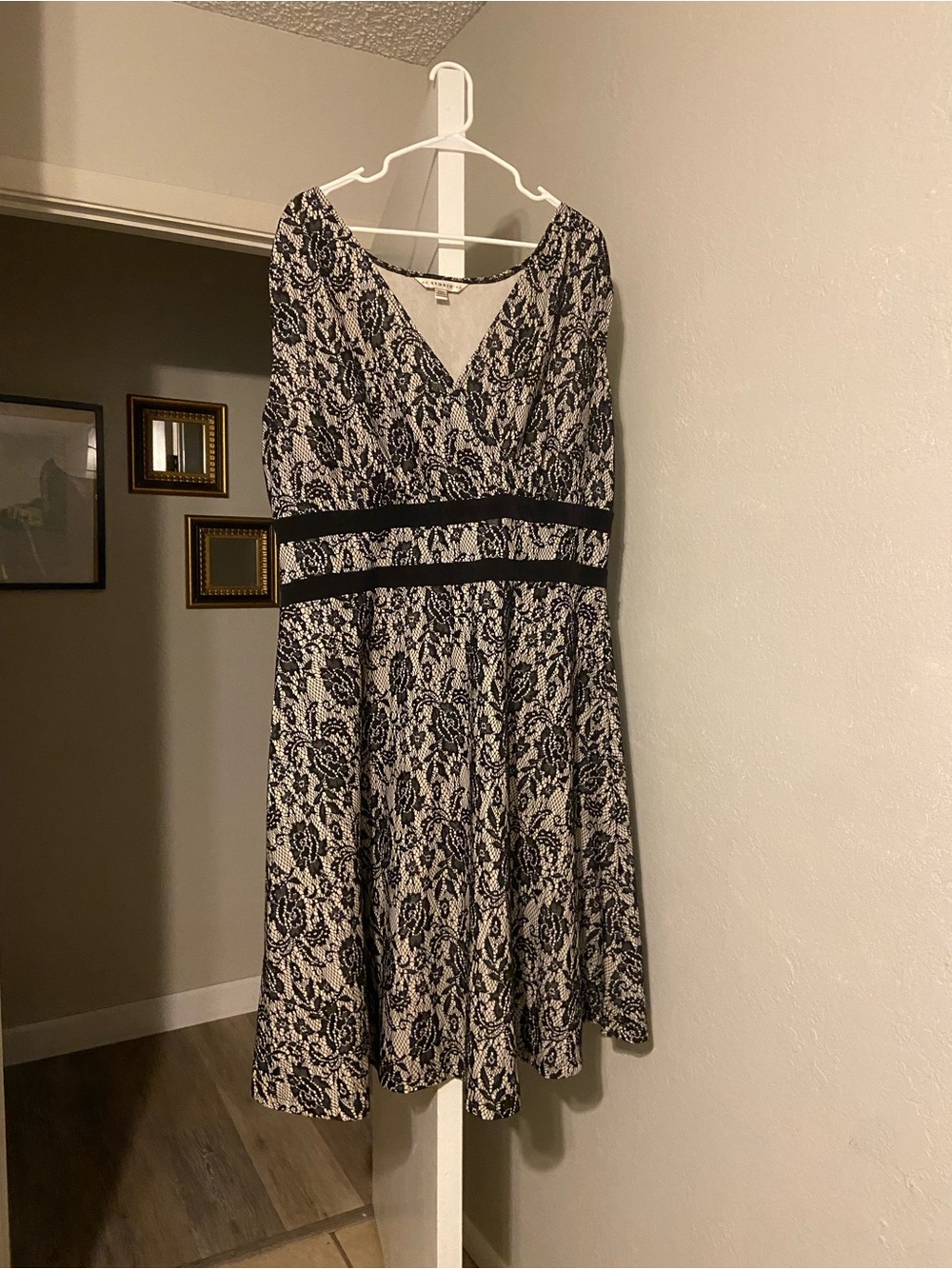 Aa Studio Black Lace-Overlay Midi Dress on Tan Base